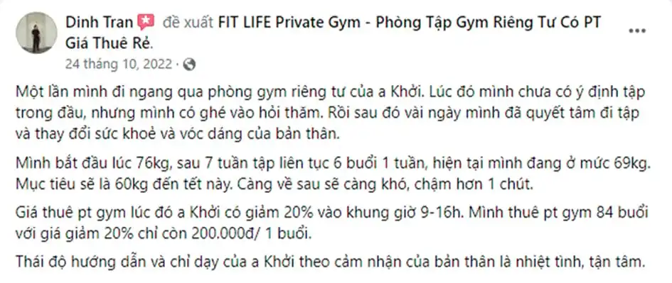 Đánh giá về PT Gym FIT LIFE Private Gym